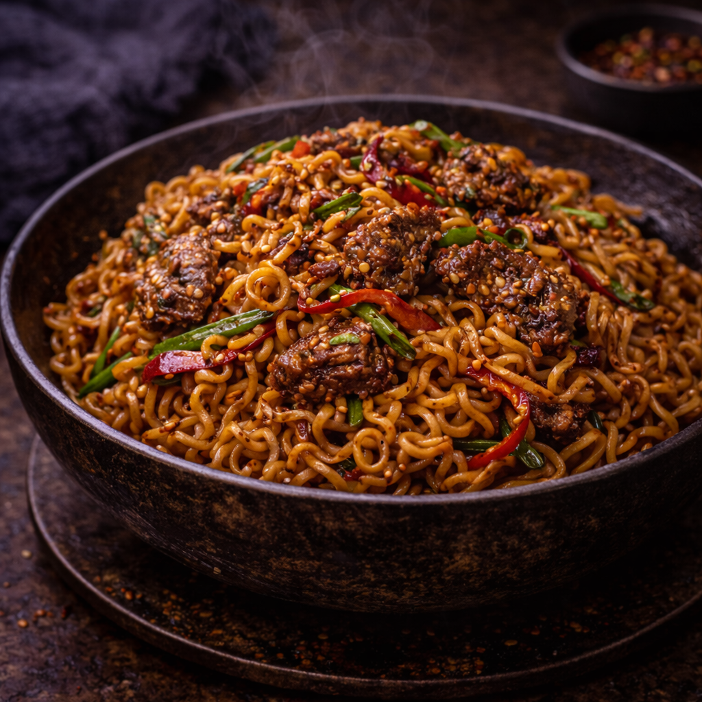 Fried Noodle with hot dog